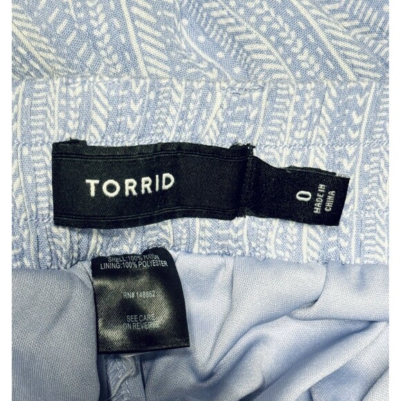 Torrid Palazzo Blue / White Elastic Waist Pants Upper Lined with Belt size 0 - Picture 4 of 5